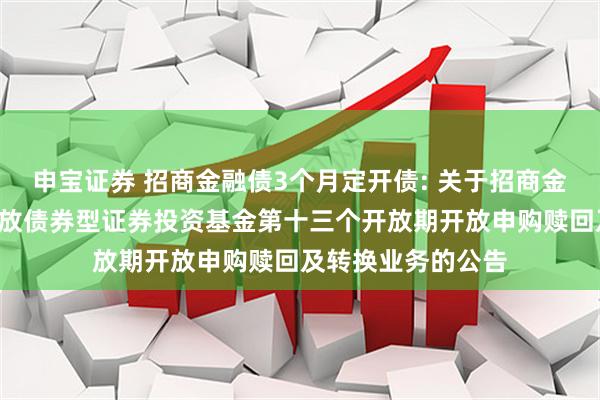 申宝证券 招商金融债3个月定开债: 关于招商金融债3个月定期开放债券型证券投资基金第十三个开放期开放申购赎回及转换业务的公告